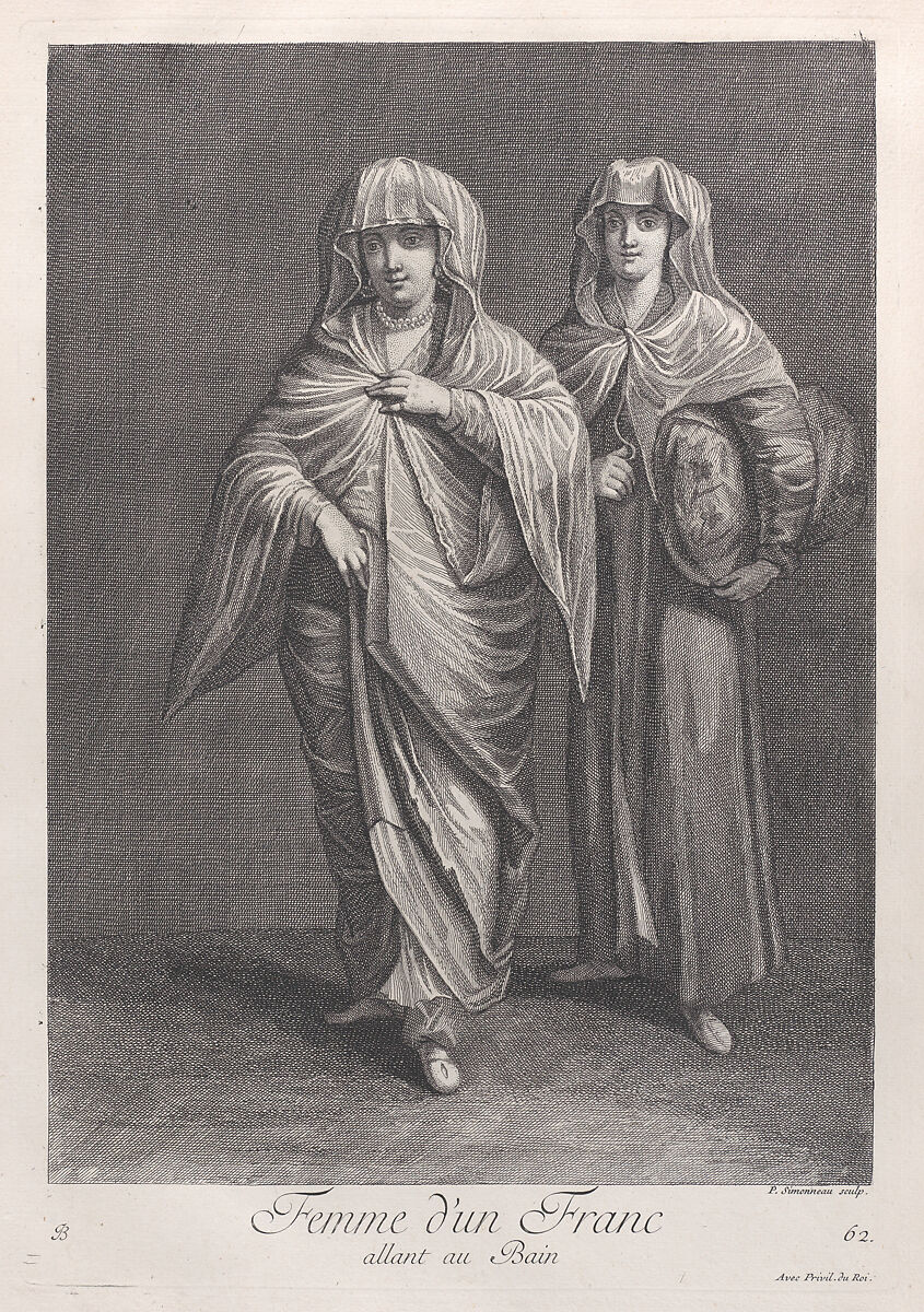 Femme d'un Franc, allant au Bain, plate 62 from "Recueil de cent estampes représentent differentes nations du Levant", After Jean Baptiste Vanmour (French, Valenciennes 1671–1737 Istanbul (Constantinople)), Etching and engraving 