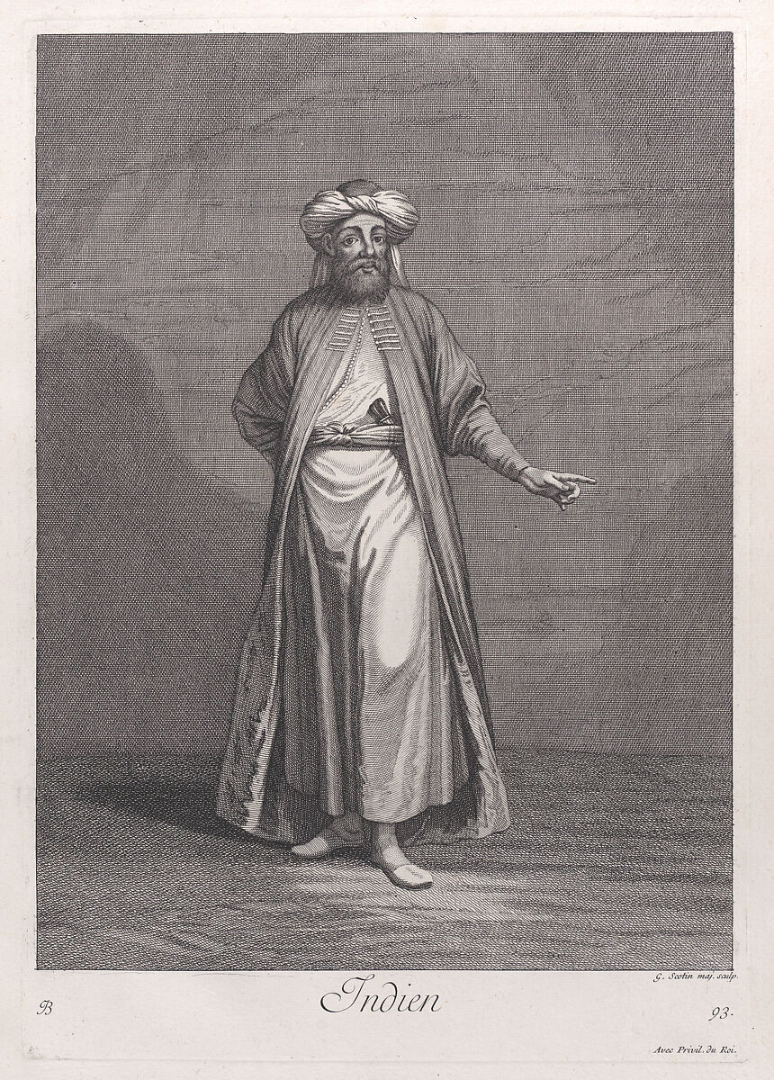 Indien, plate 93 from "Recueil de cent estampes représentent differentes nations du Levant", After Jean Baptiste Vanmour (French, Valenciennes 1671–1737 Istanbul (Constantinople)), Etching and engraving 