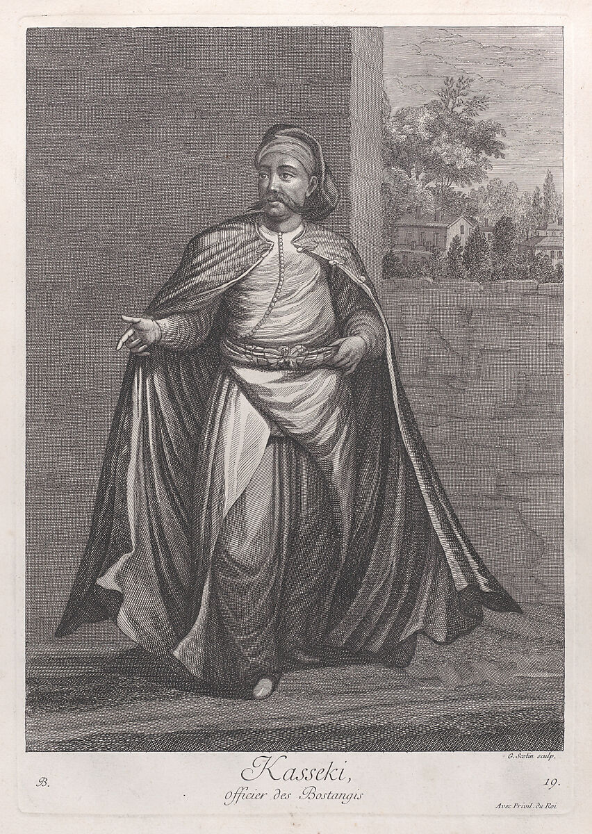 Kasseki, officier des Bostangis, plate 19 from "Recueil de cent estampes représentent differentes nations du Levant", After Jean Baptiste Vanmour (French, Valenciennes 1671–1737 Istanbul (Constantinople)), Etching and engraving 