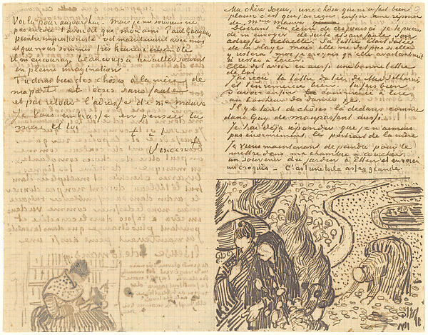 Illustrated Letter to Willemien van Gogh (Reminiscence of the Garden at Etten), Vincent van Gogh (Dutch, Zundert 1853–1890 Auvers-sur-Oise), Pen and ink on paper 