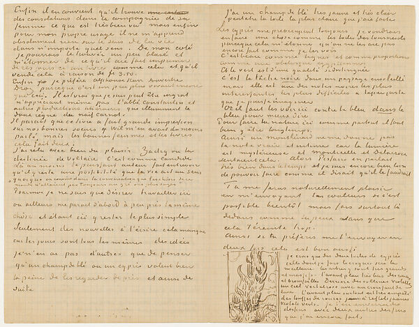 Illustrated Letter to Theo van Gogh (Cypresses), Vincent van Gogh  Dutch, Pen and ink on paper