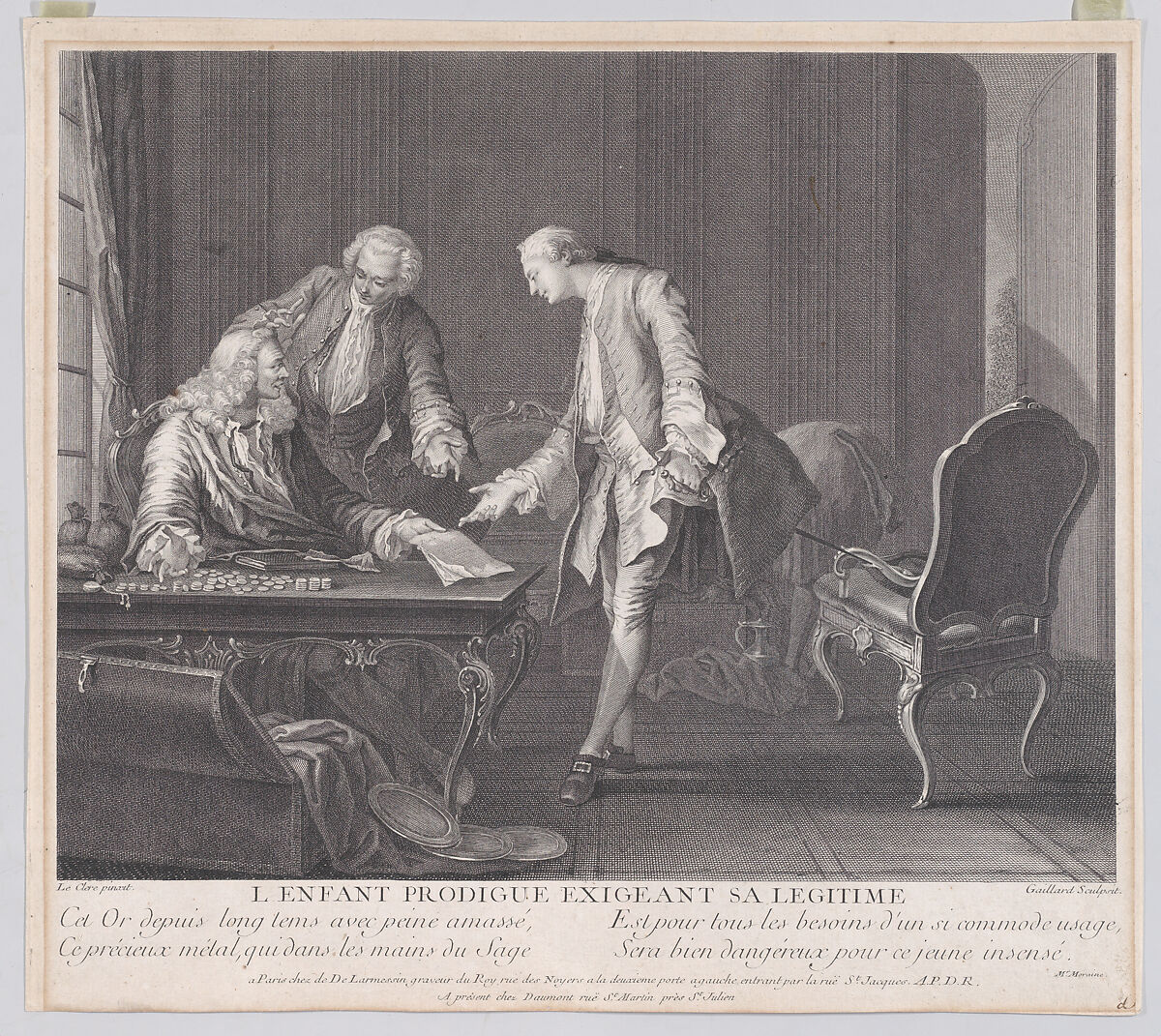The Prodigal Son Demanding his Inheritance, René Gaillard (French, ca. 1719–1790 Paris), Engraving 