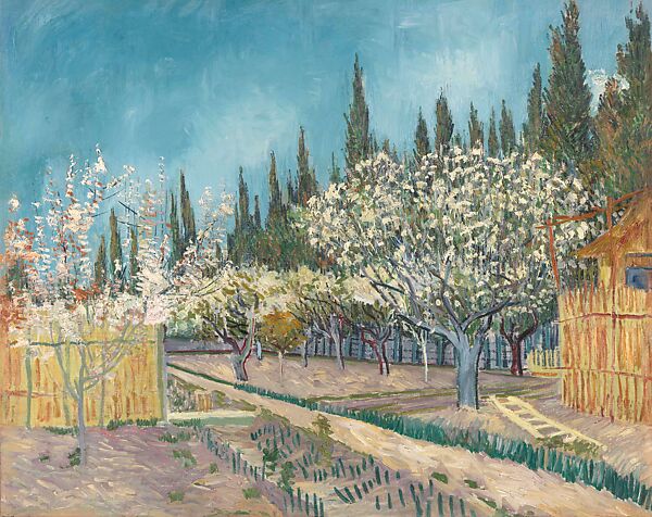 Orchard Bordered by Cypresses, Vincent van Gogh  Dutch, Oil on canvas