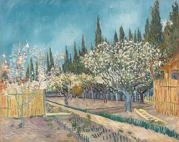 Orchard Bordered by Cypresses, Vincent van Gogh (Dutch, Zundert 1853–1890 Auvers-sur-Oise), Oil on canvas 