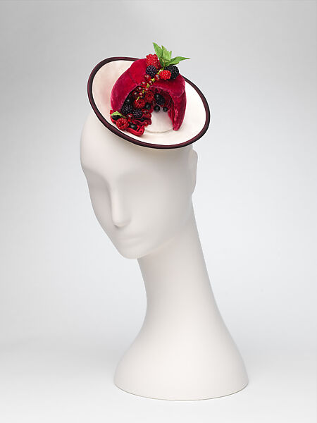 "Summer Pudding" Headpiece, Deirdre Hawken (British, born Reading, 1945), cotton, silk, metal, glass, elastic, British 