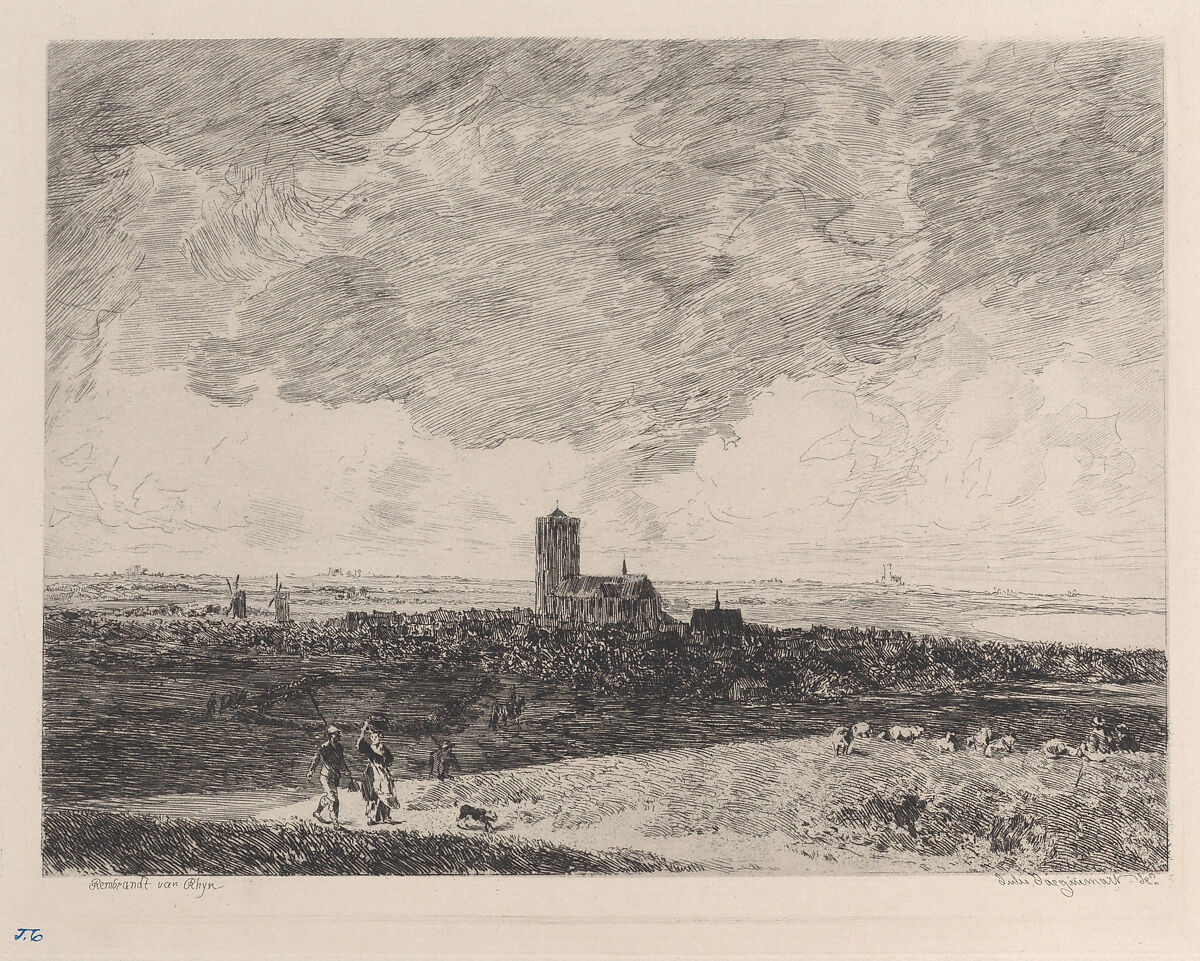 Landscape, after Rembrandt, Jules-Ferdinand Jacquemart (French, Paris 1837–1880 Paris), Etching 