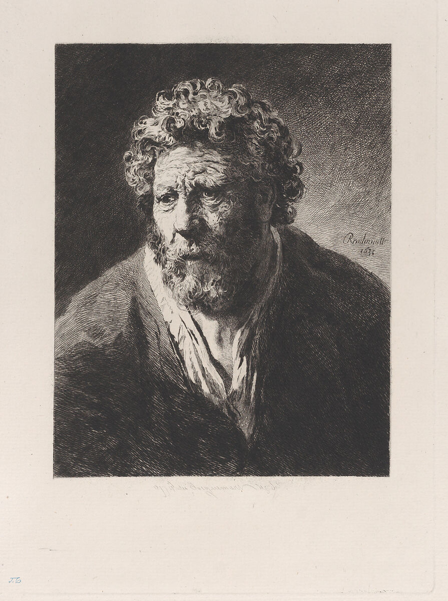 Head of an Old Man, after Rembrandt, Jules-Ferdinand Jacquemart (French, Paris 1837–1880 Paris), Etching 
