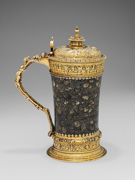 Tankard, Affabel Partridge  British, Fossiliferous limestone ("Purbeck marble") and gilded silver