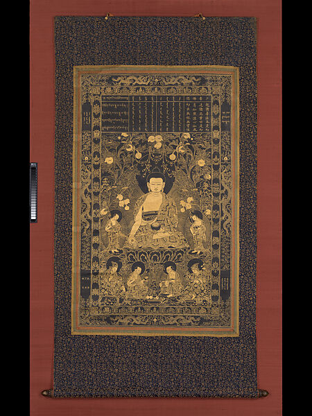 Śikhin, one of the Buddhas of the past, Unidentified artists (late 18th century), Gold on indigo-dyed paper, China