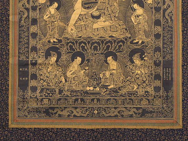 Śikhin, one of the Buddhas of the past, Unidentified artists (late 18th century), Gold on indigo-dyed paper, China