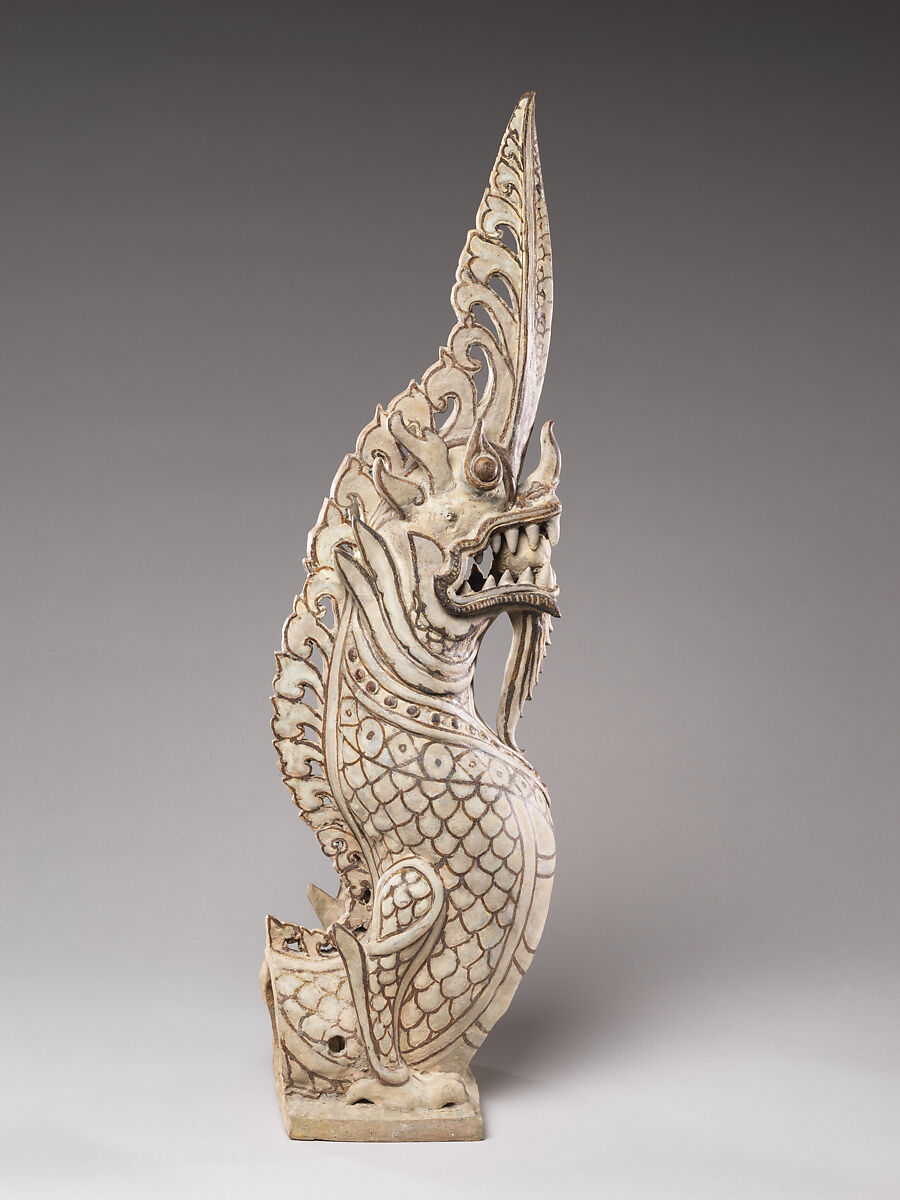 Architectural antefix in form of a makara finial, Stoneware with iron-brown underglaze décor, North-central Thailand, Sukhothai kilns