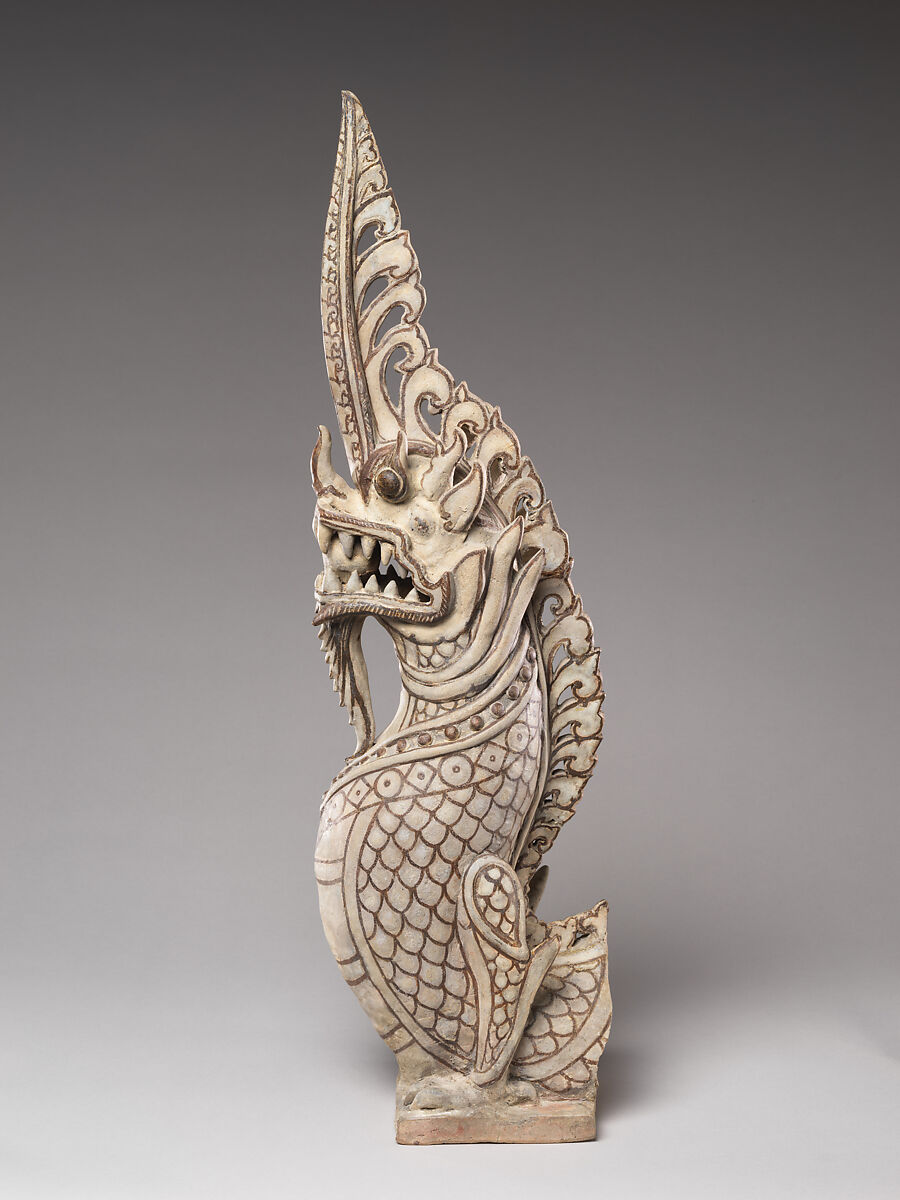 Architectural antefix in form of a makara finial, Stoneware with iron-brown underglaze décor, North-central Thailand, Sukhothai kilns
