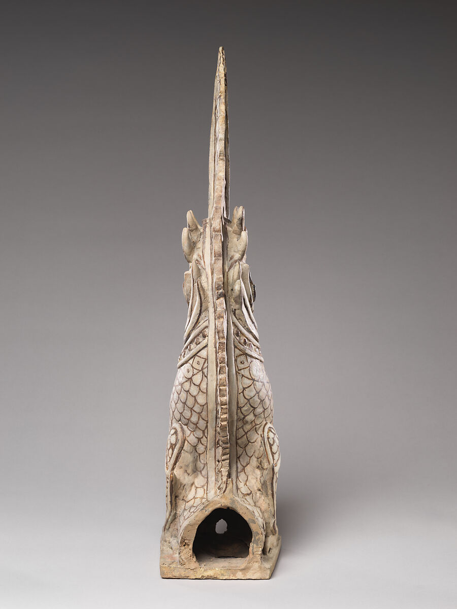 Architectural antefix in form of a makara finial, Stoneware with iron-brown underglaze décor, North-central Thailand, Sukhothai kilns