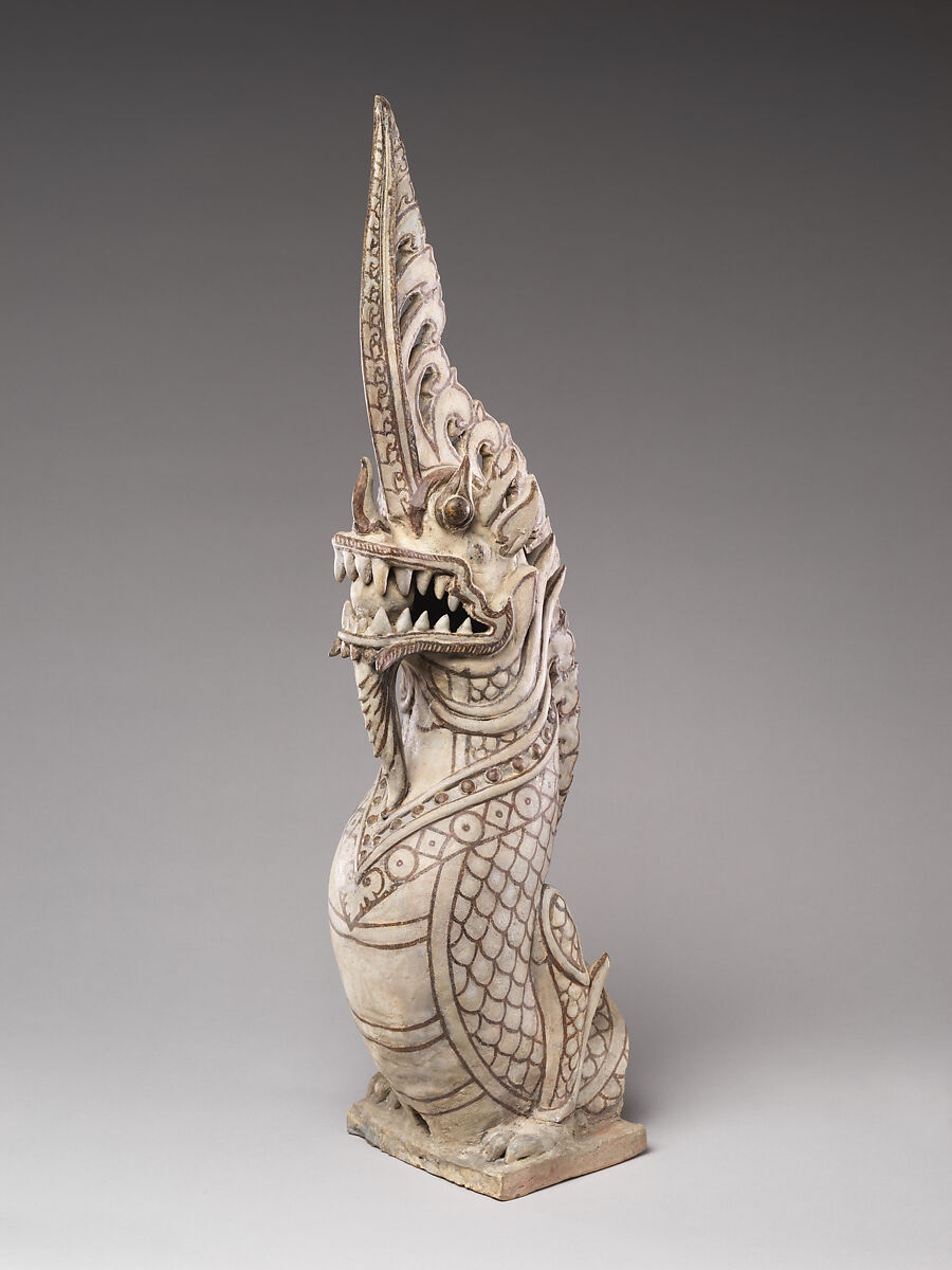 Architectural antefix in form of a makara finial, Stoneware with iron-brown underglaze décor, North-central Thailand, Sukhothai kilns 
