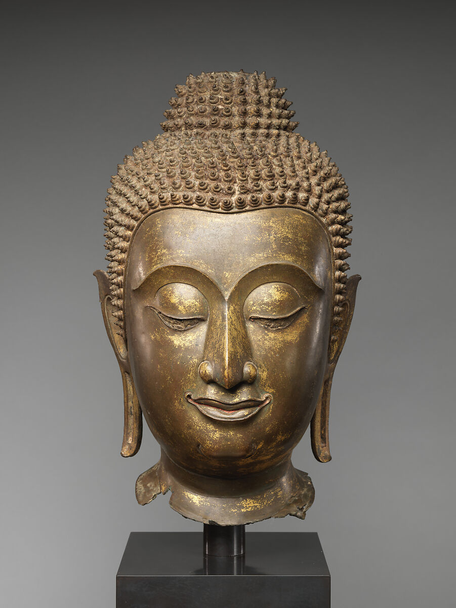 Head of Buddha Shakyamuni, Bronze with traces of gilt, Thailand 