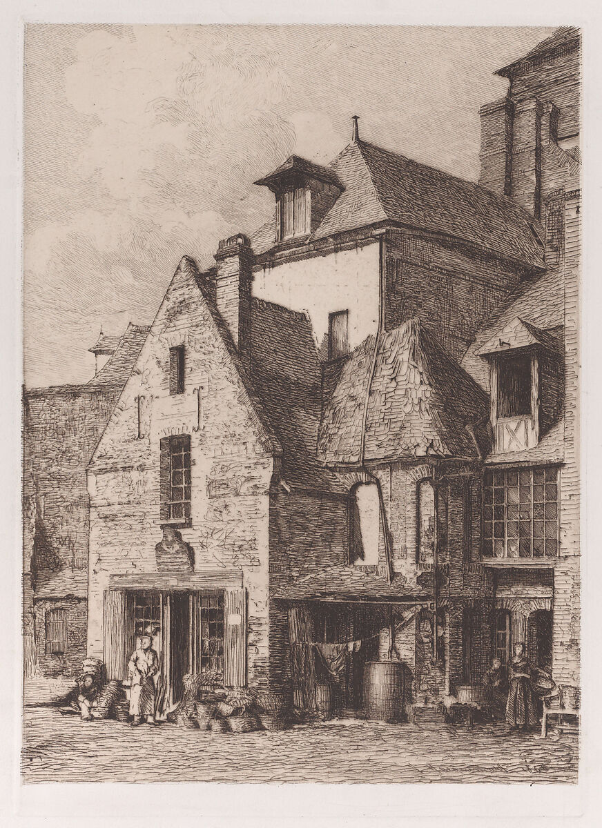 The Old Market at Fecamp, Jules-Ferdinand Jacquemart (French, Paris 1837–1880 Paris), Etching 