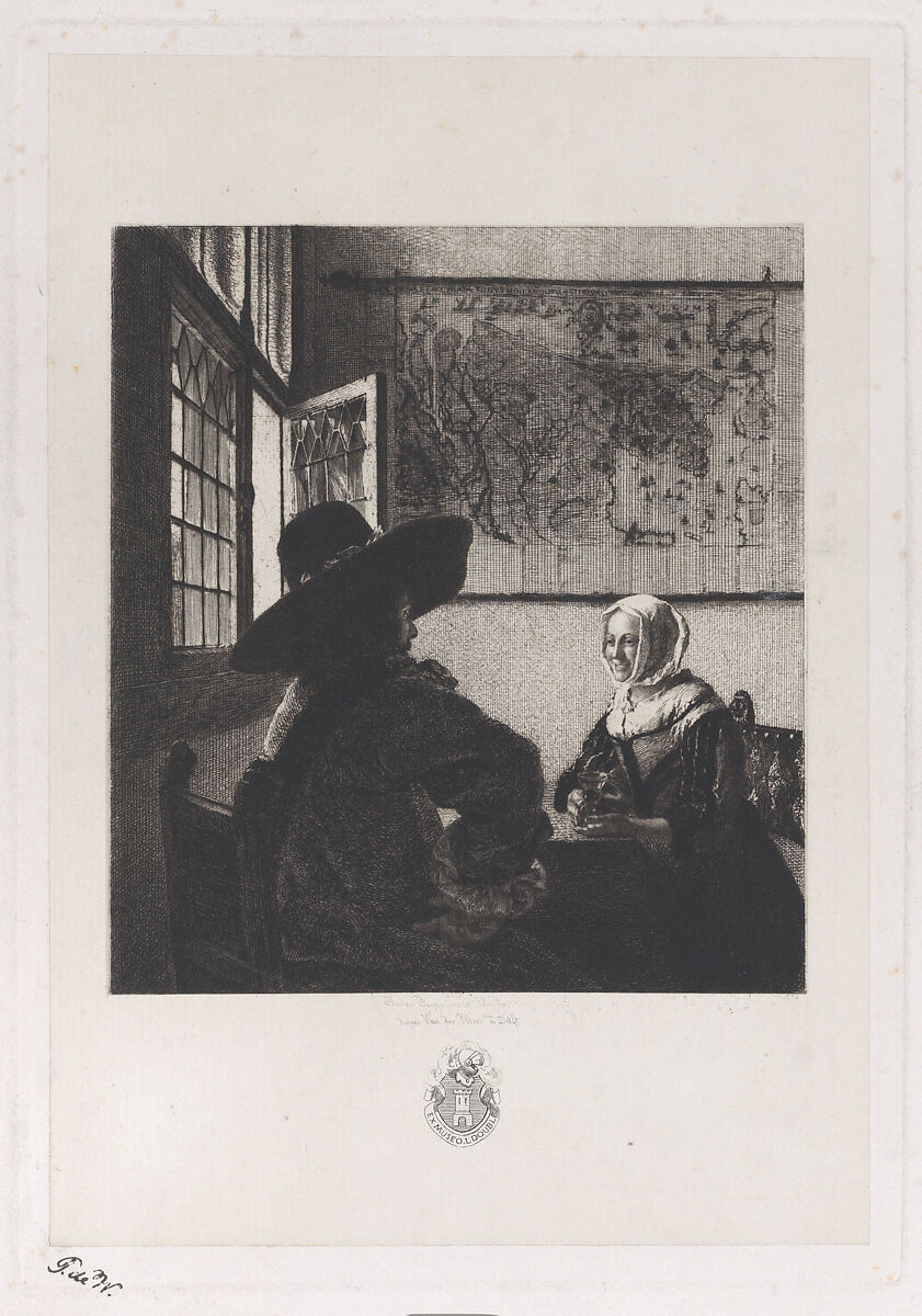 Officer and Laughing Girl, after Vermeer, Jules-Ferdinand Jacquemart (French, Paris 1837–1880 Paris), Etching on chine collé; fourth state of six 