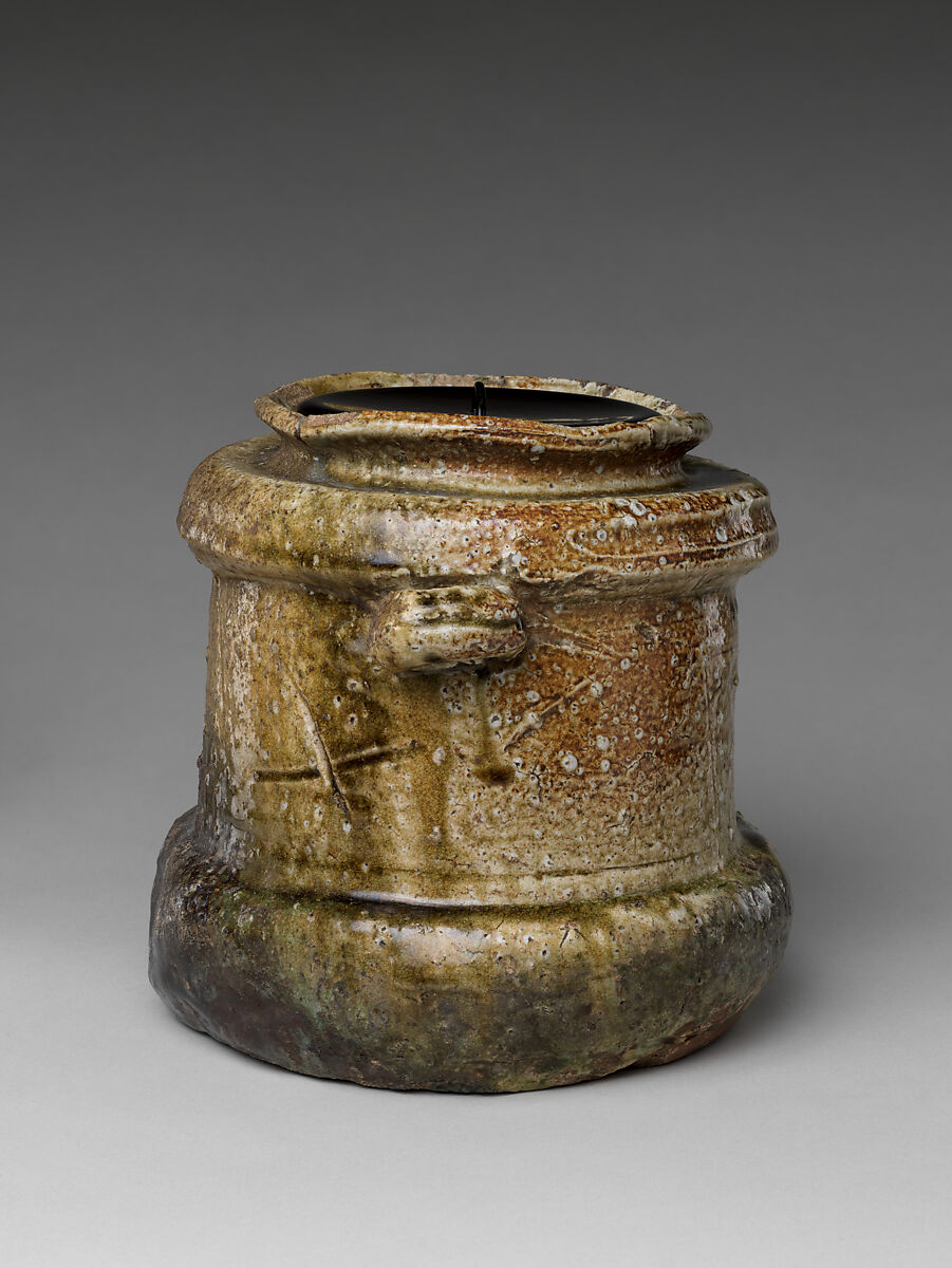 Freshwater Jar (Mizusashi), Named “Hotei”, Stoneware with natural ash glaze (Iga ware), Japan