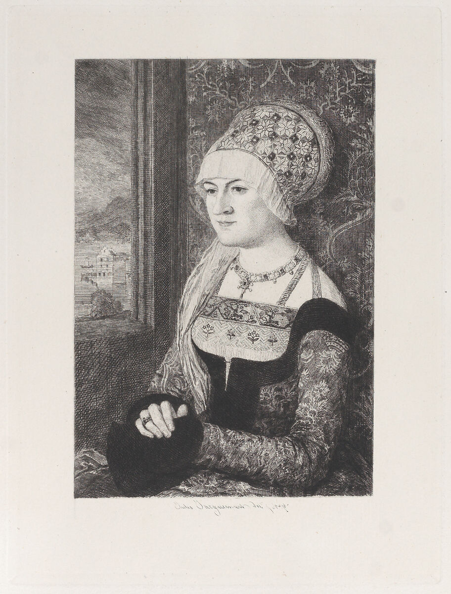 Portrait of a Woman, after Bernhard Strigel, Jules-Ferdinand Jacquemart (French, Paris 1837–1880 Paris), Etching, fourth state of four (Gonse) 