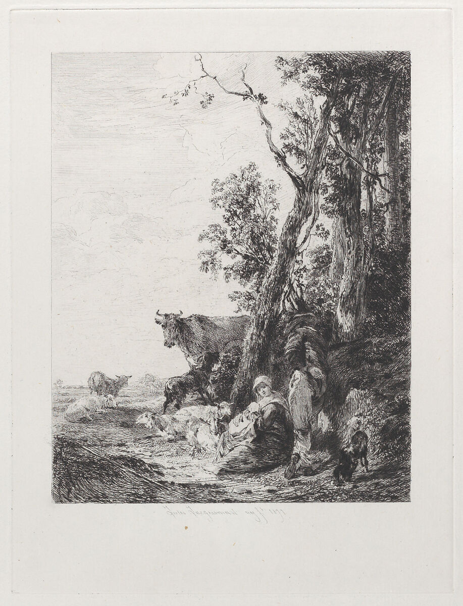 Rest, a Landscape with Figures and Cattle, after Nicolaes Berchem