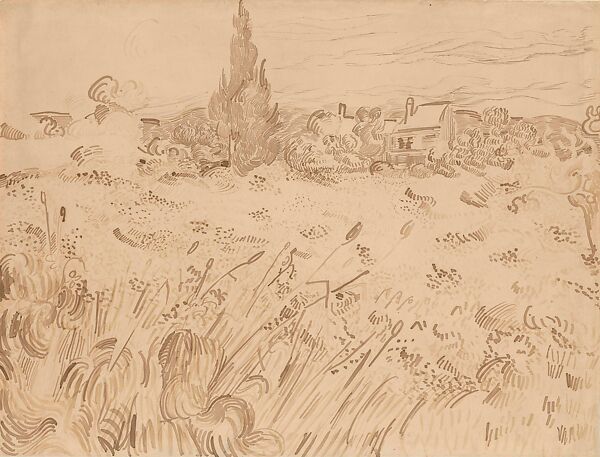 Wheatfield, Saint-Rémy-de-Provence, Vincent van Gogh  Dutch, Steel and reed pens and ink on wove paper