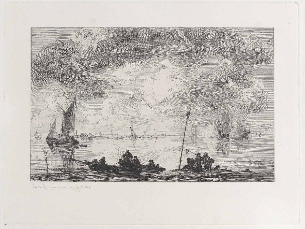 The Moerdyck, after Jan van Goyen, Jules-Ferdinand Jacquemart (French, Paris 1837–1880 Paris), Etching, second state of two (Gonse) 