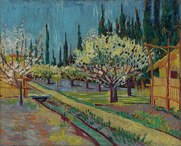 Orchard Bordered by Cypresses, Vincent van Gogh  Dutch, Oil on canvas