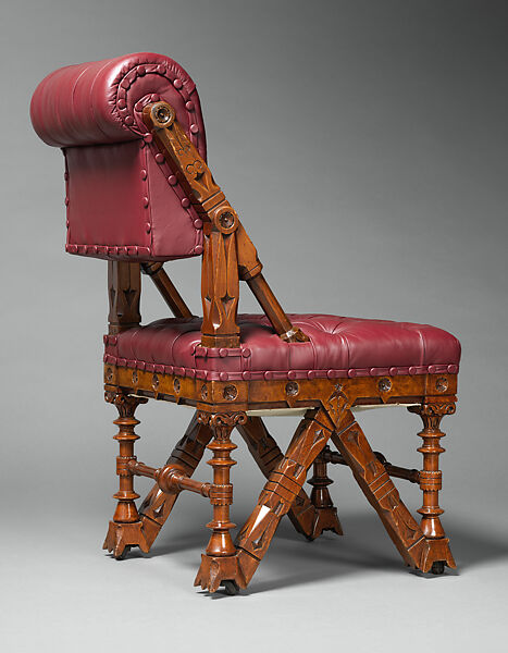 Side chair, Daniel Pabst (American, born Germany 1826–1910 Philadelphia, Pennsylvania), Walnut, burled maple, later leather upholstery, American