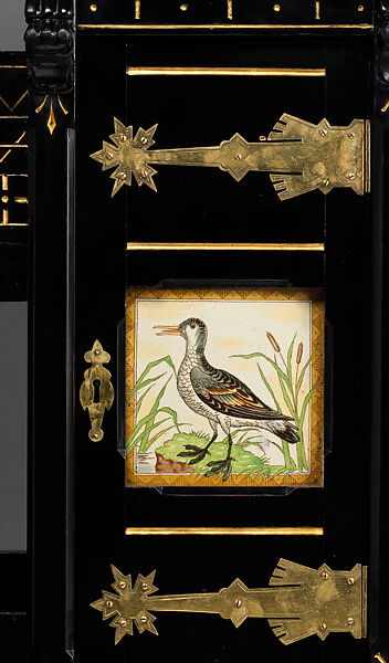 Étagère, Kimbel and Cabus (American, New York, 1863–1882), Ebonized wood, gilding, ceramic tiles, brass, American