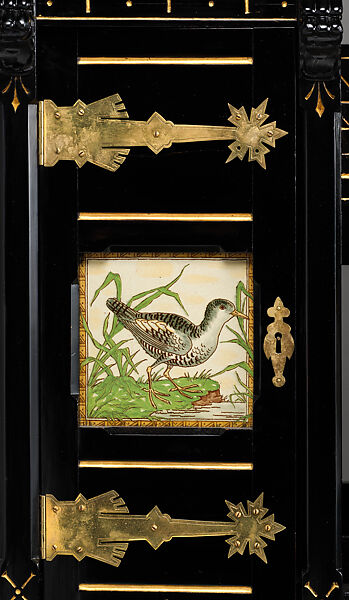 Étagère, Kimbel and Cabus (American, New York, 1863–1882), Ebonized wood, gilding, ceramic tiles, brass, American