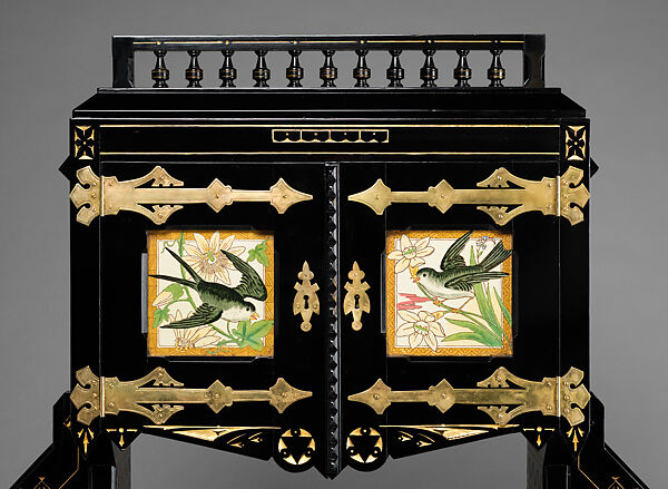 Étagère, Kimbel and Cabus (American, New York, 1863–1882), Ebonized wood, gilding, ceramic tiles, brass, American