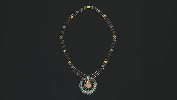 Necklace, Probably designed by Meta Overbeck (American, 1881–1946) for, Gold, opals, pearls, demantoid garnets, sapphires, American