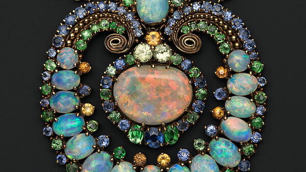 Necklace, Probably designed by Meta Overbeck (American, 1881–1946) for, Gold, opals, pearls, demantoid garnets, sapphires, American