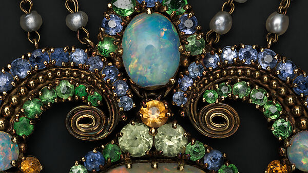 Necklace, Probably designed by Meta Overbeck (American, 1881–1946) for, Gold, opals, pearls, demantoid garnets, sapphires, American