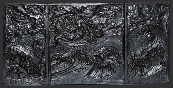 Japanese Dragon fireback, Elihu Vedder (American, New York 1836–1923 Rome), Cast iron, American 