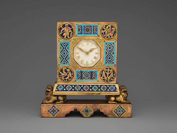 Table clock, E. F. Caldwell &amp; Co. (American, New York, 1895–1956), Bronze, champlevé enamel, American 