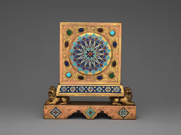 Table clock, E. F. Caldwell &amp; Co. (American, New York, 1895–1956), Bronze, champlevé enamel, American