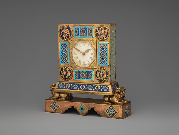Table clock, E. F. Caldwell &amp; Co. (American, New York, 1895–1956), Bronze, champlevé enamel, American