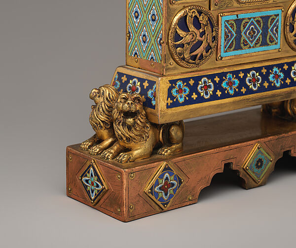 Table clock, E. F. Caldwell &amp; Co. (American, New York, 1895–1956), Bronze, champlevé enamel, American