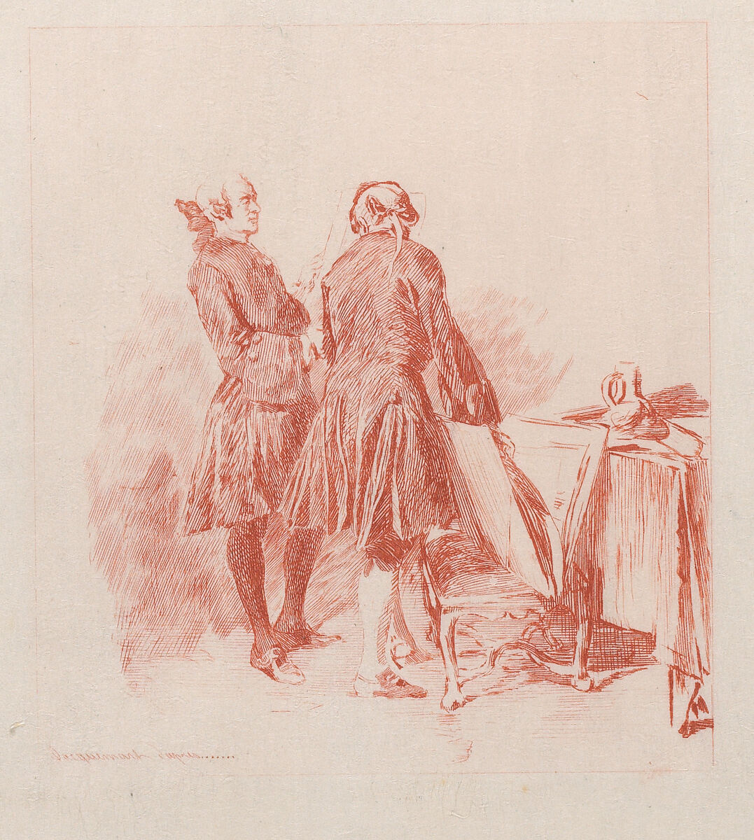 The Print Enthusiast, after a drawing by Meissonier, Jules-Ferdinand Jacquemart (French, Paris 1837–1880 Paris), Etching 