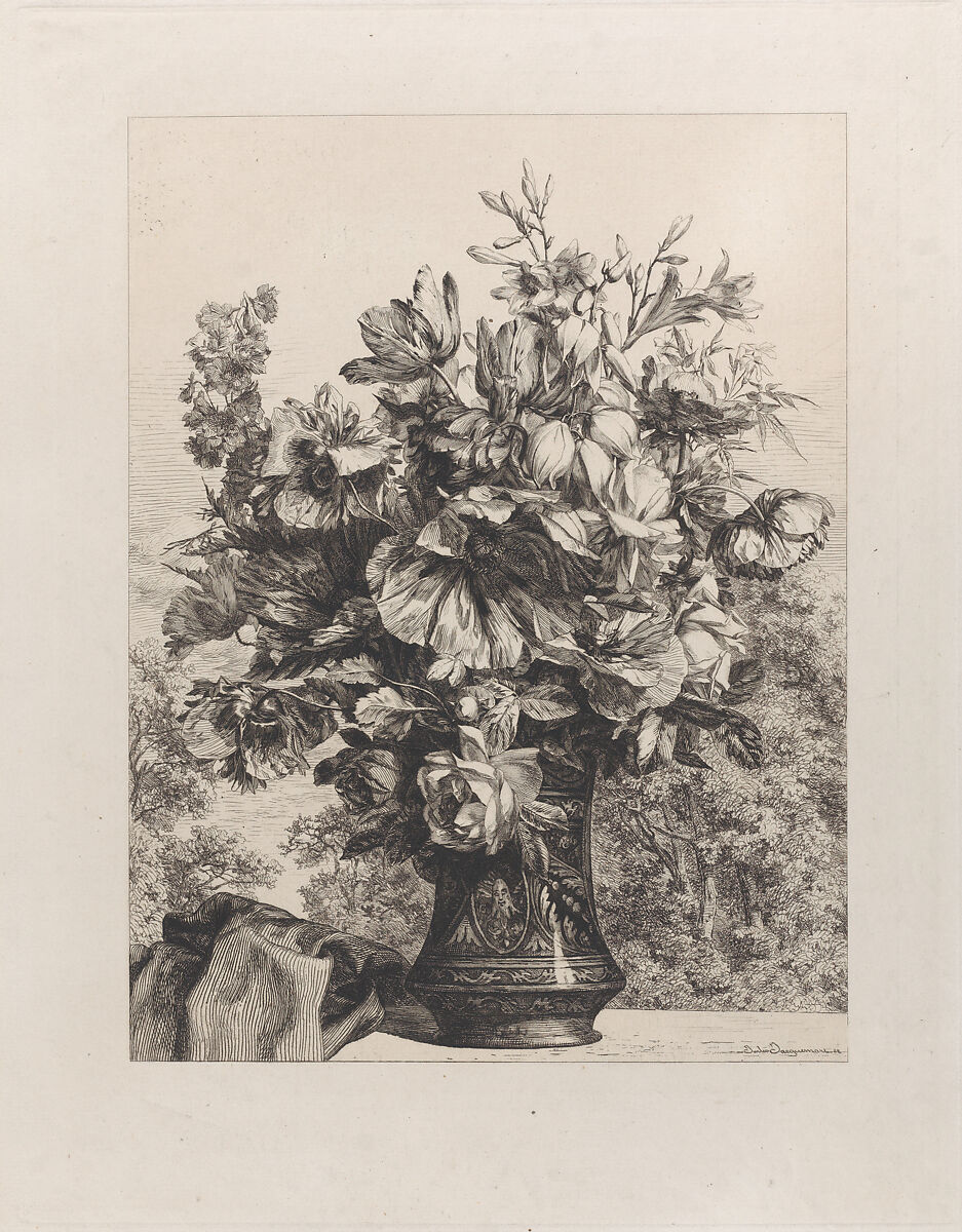 Vase of Flowers, Jules-Ferdinand Jacquemart (French, Paris 1837–1880 Paris), Etching, second state of three (Gonse) 