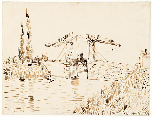 The Langlois Bridge, Vincent van Gogh  Dutch, Reed pen and logwood ink over graphite on wove paper