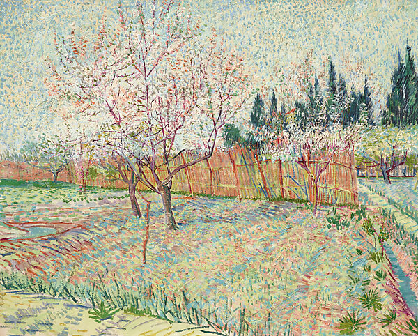 Orchard with Peach Trees and Cypresses, Vincent van Gogh  Dutch, Oil on canvas