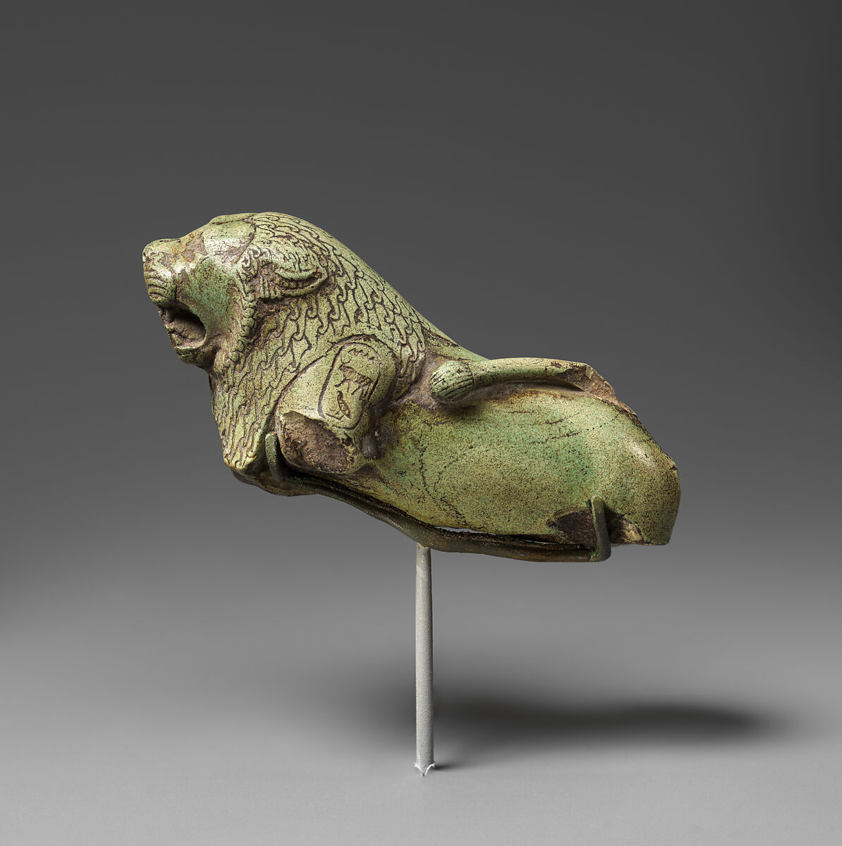 Lion with the names of Pharaoh Necho II, Steatite, glaze
