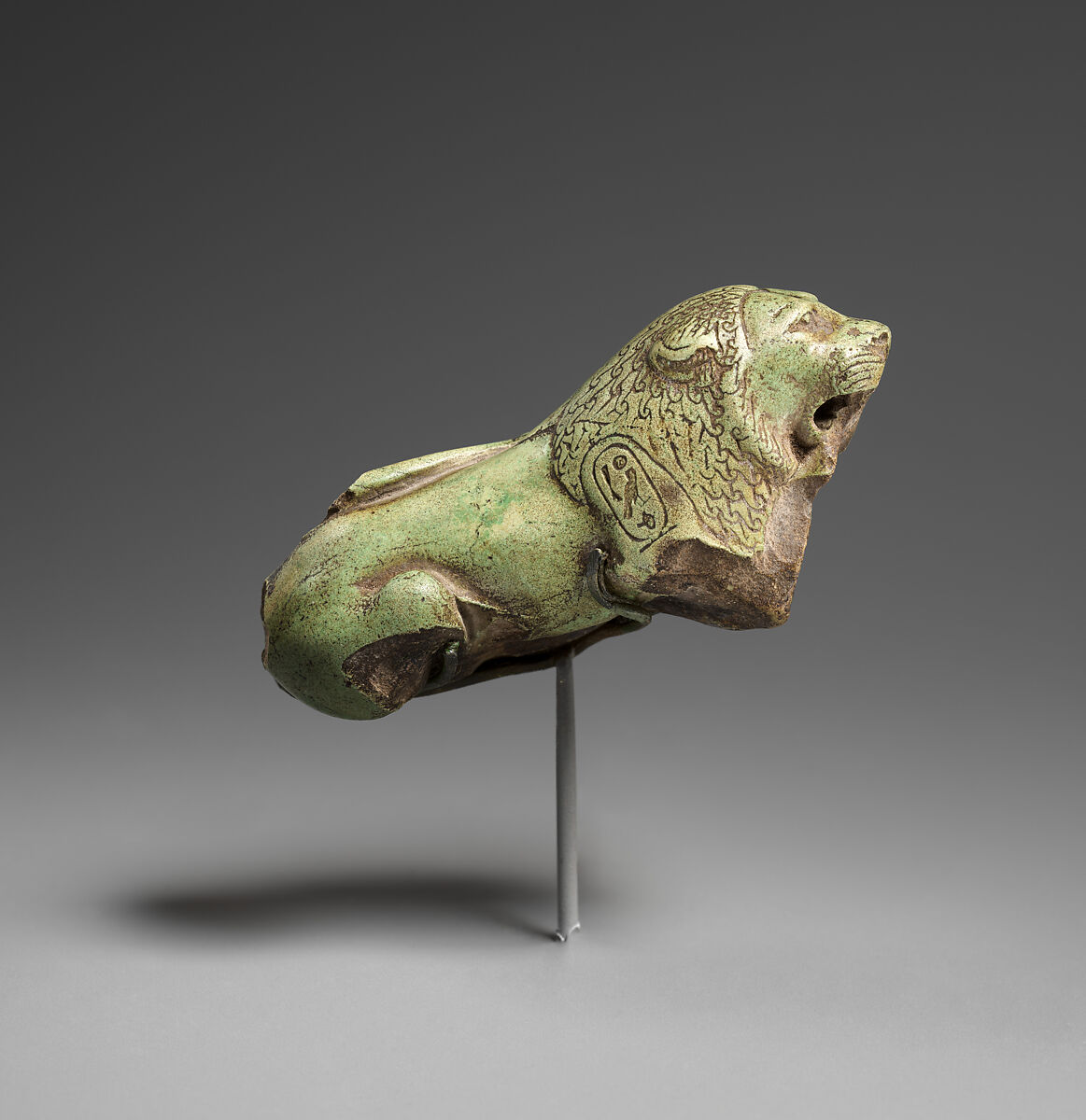 Lion with the names of Pharaoh Necho II, Steatite, glaze