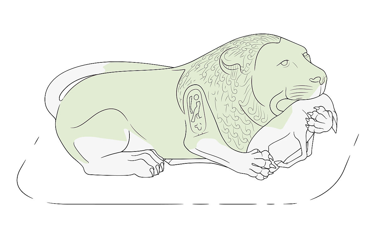 Lion with the names of Pharaoh Necho II, Steatite, glaze