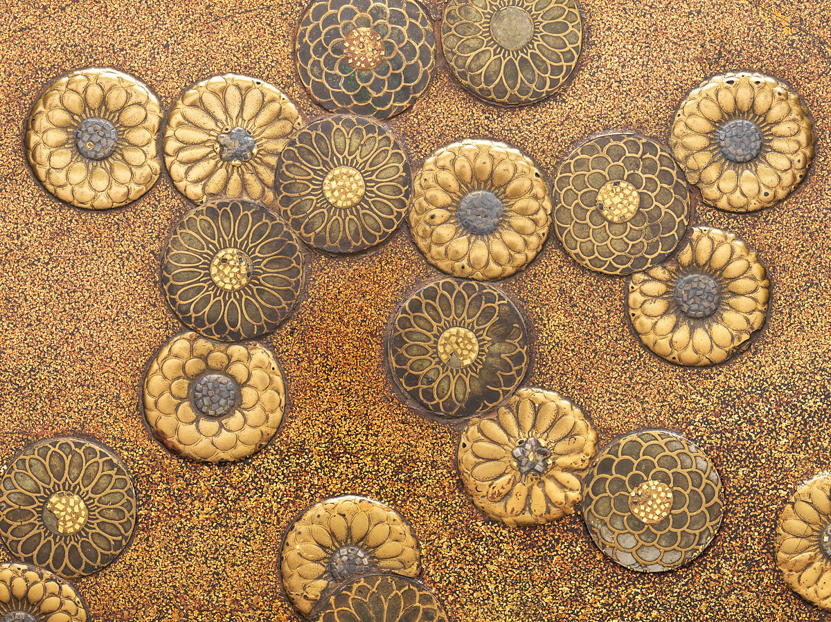 Cosmetic Box (Tebako) with Chrysanthemum Flowers, Lacquered wood with gold, silver takamaki-e, hiramaki-e, gold, silver foil application on nashiji ground; gilt bronze fittings, Japan