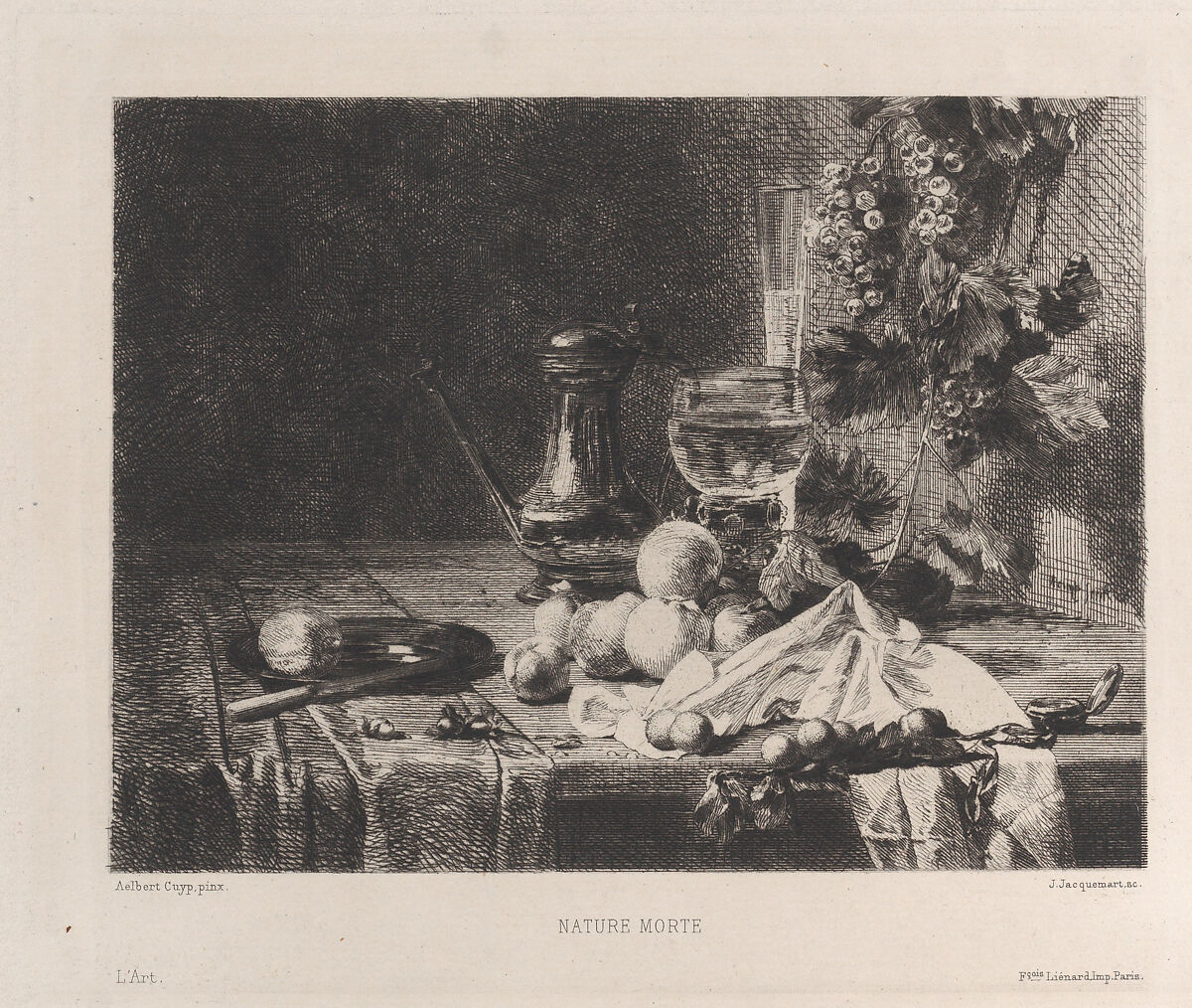 Nature Morte, after Abraham van Calraet, Jules-Ferdinand Jacquemart (French, Paris 1837–1880 Paris), Etching, third state of three (Gonse) 