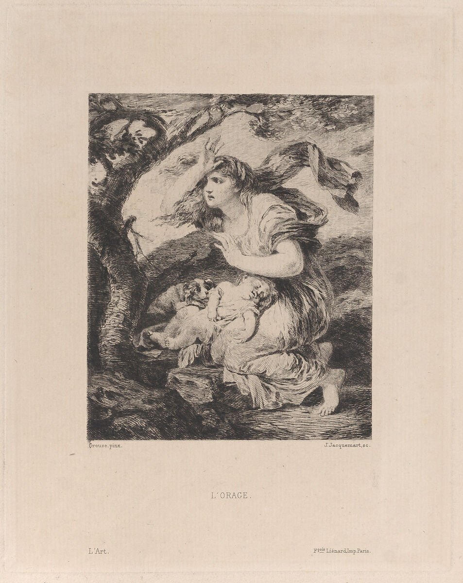 The Storm, after Greuze, from "L'Art", Jules-Ferdinand Jacquemart (French, Paris 1837–1880 Paris), Etching 