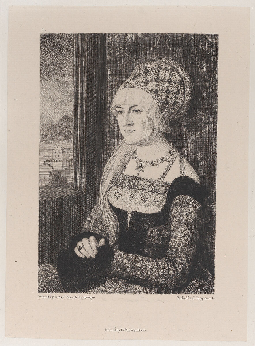 Portrait of a Woman, after Bernhard Strigel, Jules-Ferdinand Jacquemart (French, Paris 1837–1880 Paris), Etching on chine collé 